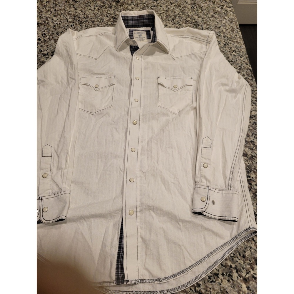 PANHANDLE ROUGH STOCK Mens White Paisley Stitch Western Long Sleeve Snap Shirt M